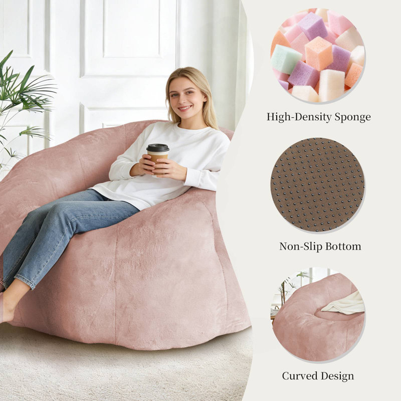 48"W Giant Bean Bag Chair Large Bean Bag Sofa,Soft Fluffy Faux Fur Beanbag Couch,Compressed Packaging, Pink Faur Fur