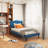 Twin Size Upholstered Bed with Adjustable Headboard, Twin Platform Bedframe Set of 2, Wooden Slats Support, No Box Spring Needed-375383366
