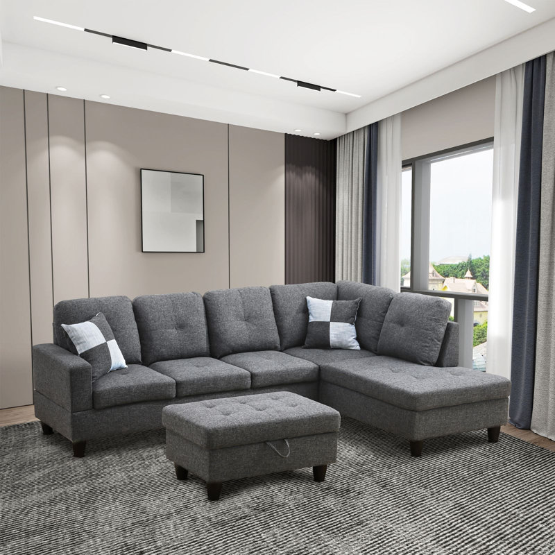 Crius 103.5" Upholstered L-Shape Sectional, Black, Left Hand Facing