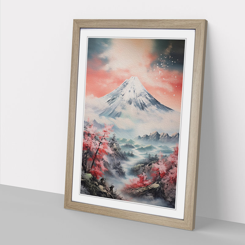 Japanese Mountains Action Painting - Framed Print, Oak Framed, 64cm H x 46cm W x 2cm D