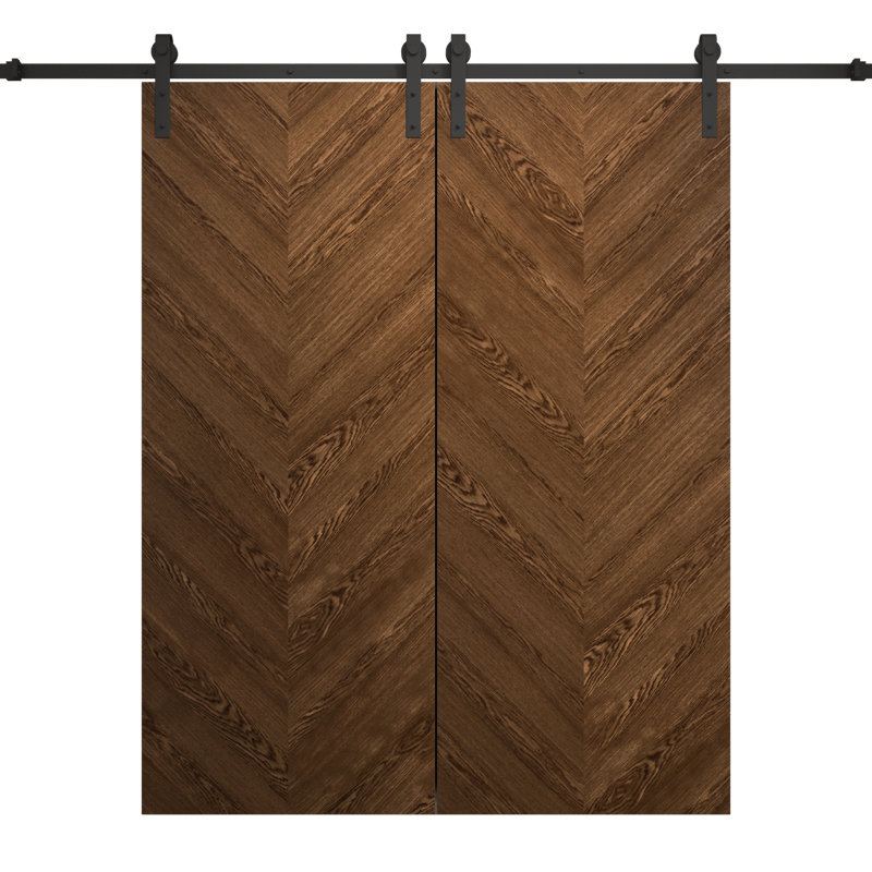 Porte de grange double moderne | Ego 5005 | Ensemble de rails | Portes intérieures solides, Chêne marbré, 64 po x 80 po
