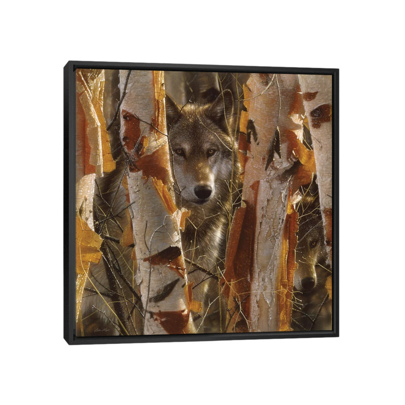 Gardien de loup, carré, H 18 po x l 18 po x P 1,5 po, Toile avec cadre noir, Pas de tapis