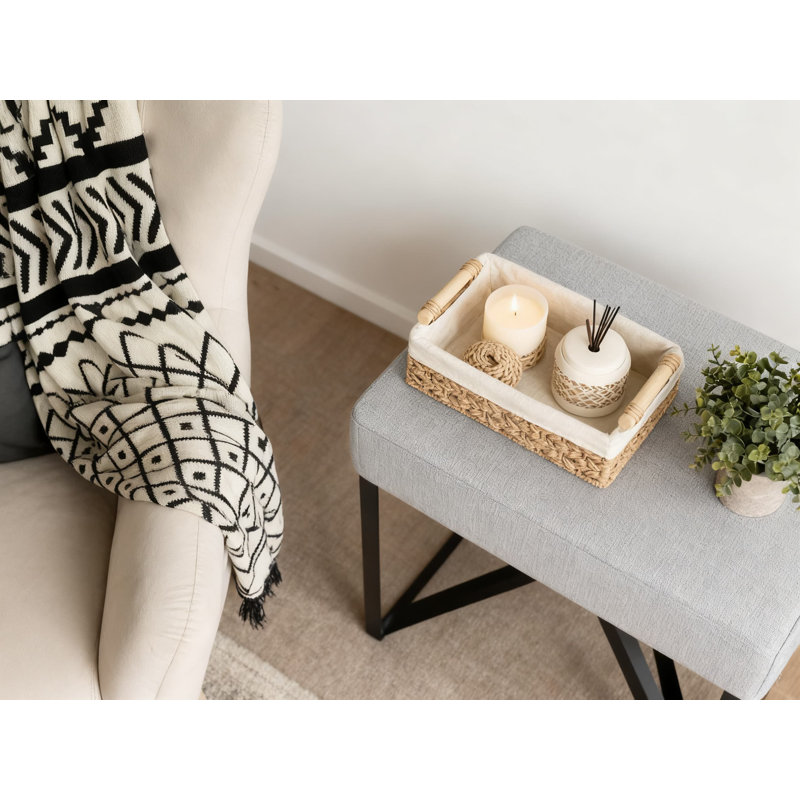 Woven Storage Baskets With Removable Natural Fiber Liner, Handwoven Organizing Baskets For Bathroom Countertop, Toilet Tank, Living Room, Desk, And Tabletop, Set Of 2