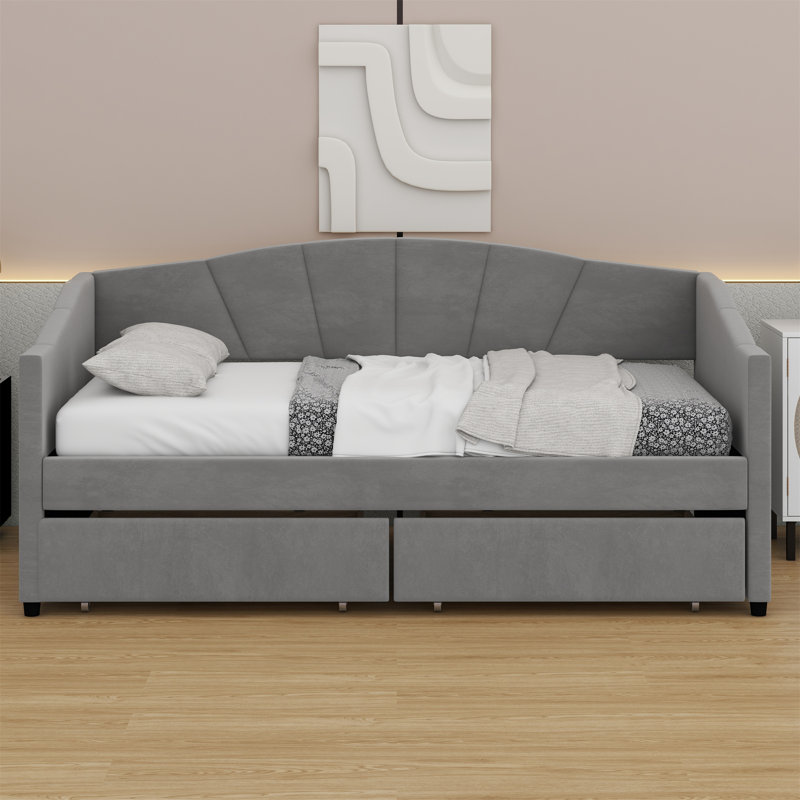 Upholstered Daybed With Two Drawers, Gray