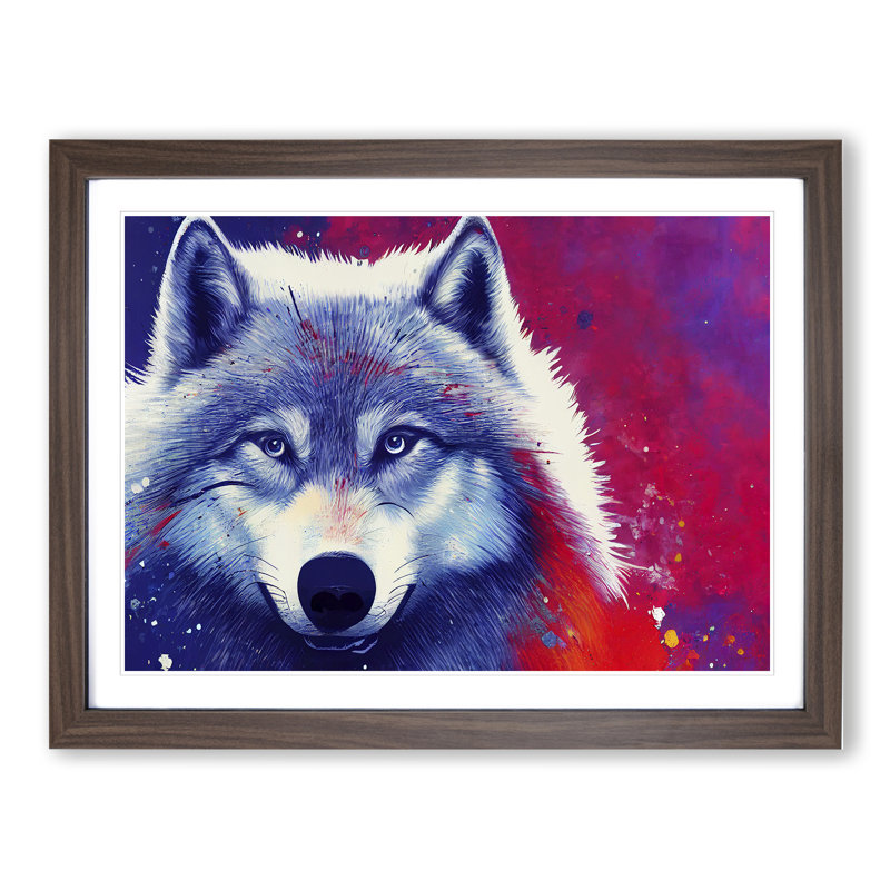 XH1022-6719X Painted Wolf - Single Picture Frame Painting, 34cm H x 46cm W x 2cm D, Walnut Framed
