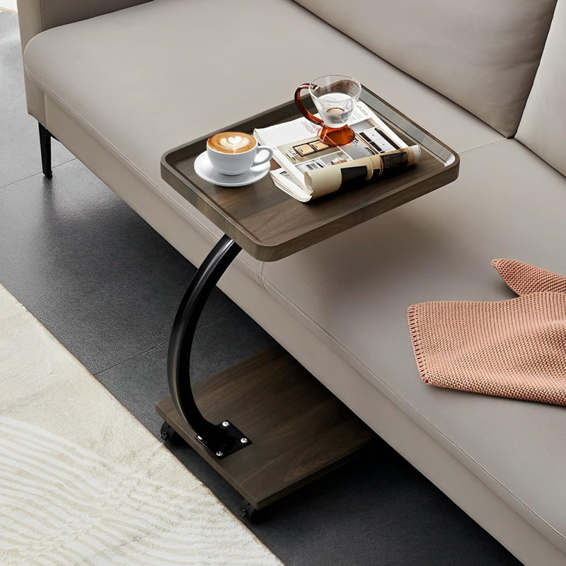 360°Swivel TV Tray Table For Small Spaces, Couch Tables That Slide Under, C Shaped Side Tables With Wheels For Living Room And Bedroom, Bed,Chair, Snack Table