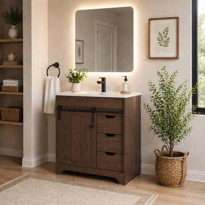 Ensemble de meuble-lavabo autoportant à simple cuve 30 "avec plateau en composite Everoak