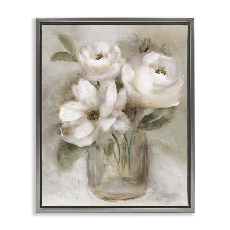 Cadre flottant Soft Brushstroke Roses, design par Nan, H 31 po x l 25 po, Cadre flottant gris lustré