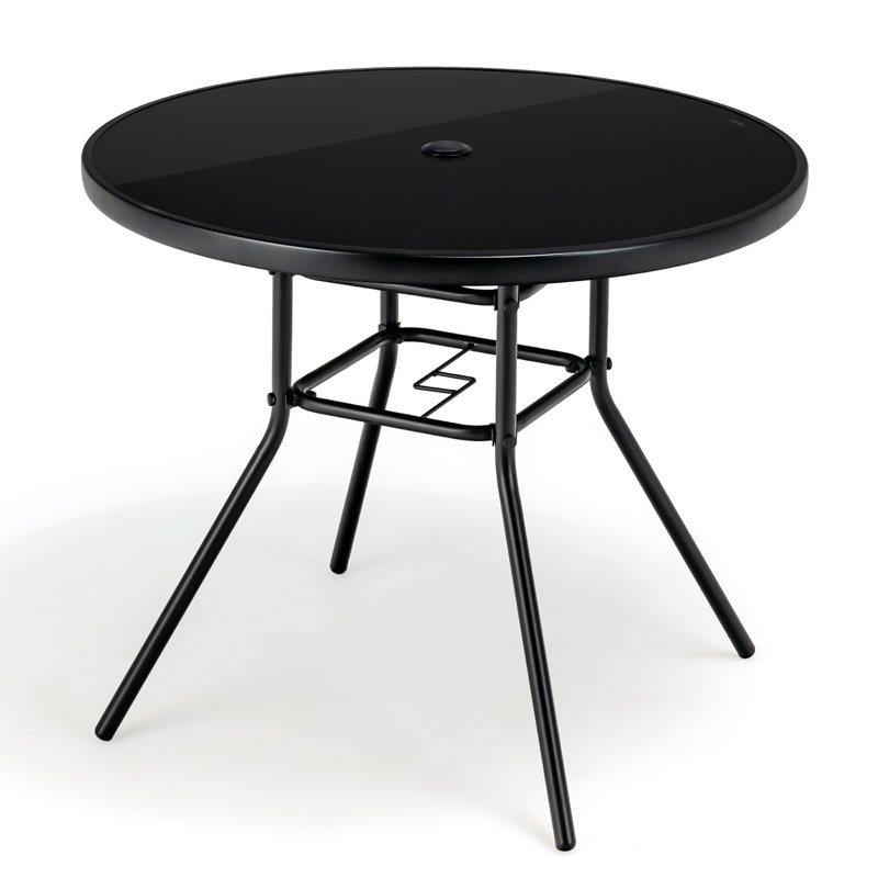Round Metal Outdoor Dining Table With Umbrella Hole , 34'' in. W 34'' in. D