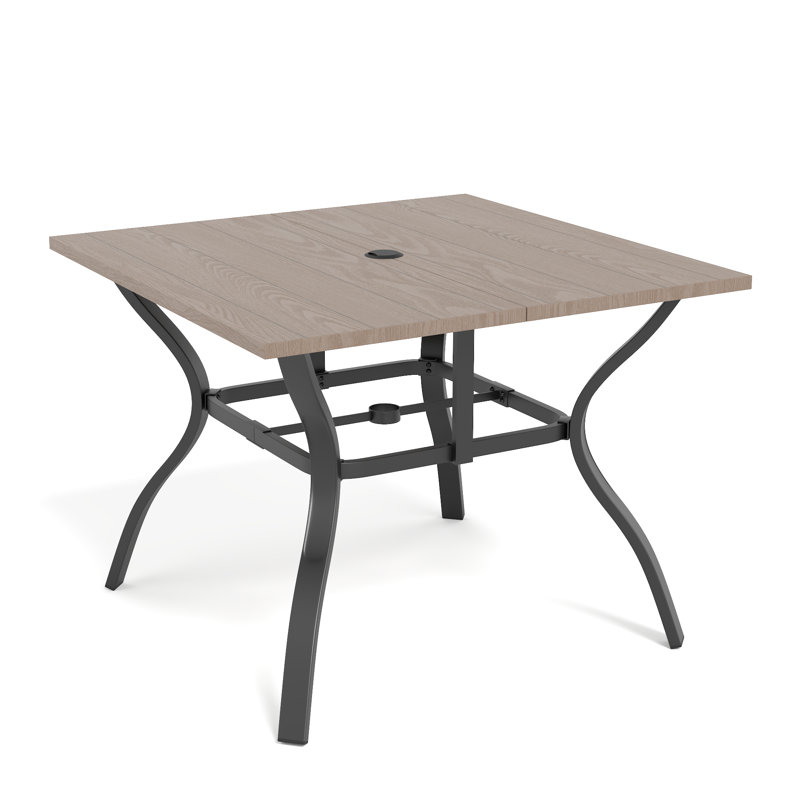 37.8" Square Patio Table For 4, Metal Outdoor Dining Table With Umbrella Hole,Brown, Brown