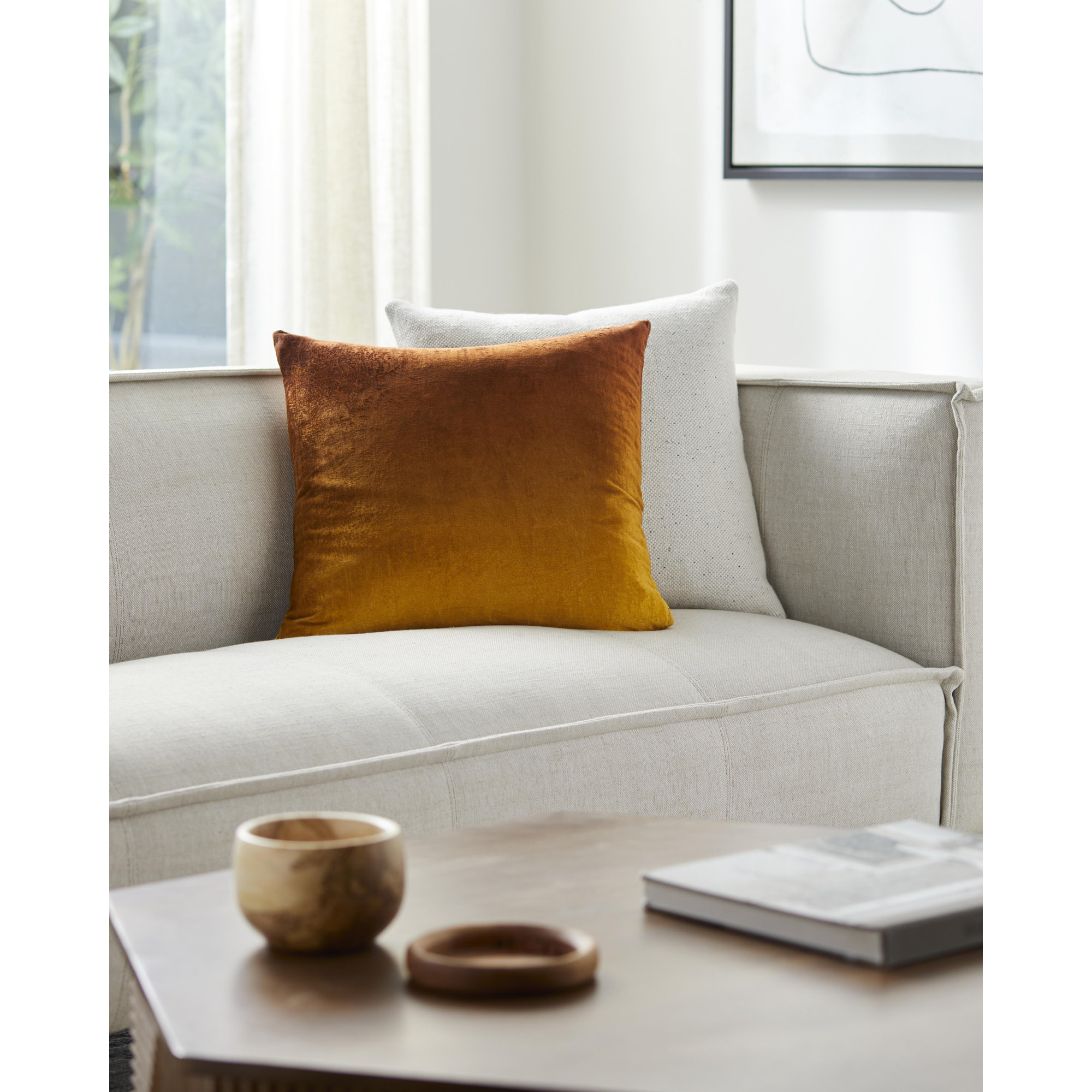 Theodosia 100% Viscose Throw Pillow, Mustard, 18" x 18", Polyester/Polyfill