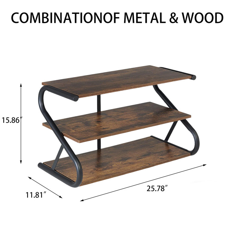 3-Tier Wooden Shoe Rack, Farmhouse Shoe Organizer With S-Shaped Metal Frame, No Assembly Required, Sturdy & Durable For Entryway, Living Room, Closet & Bedroom