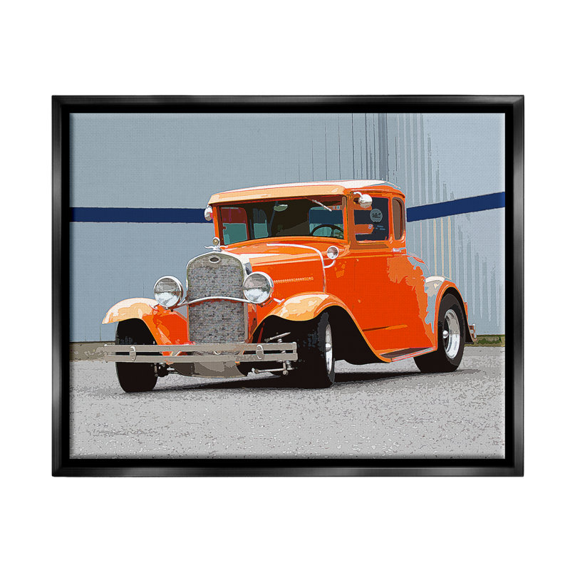 Buggy antique orange par Clive Branson, Cadre flottant noir de jais, H 25 po x l 31 po x P 1,7 po