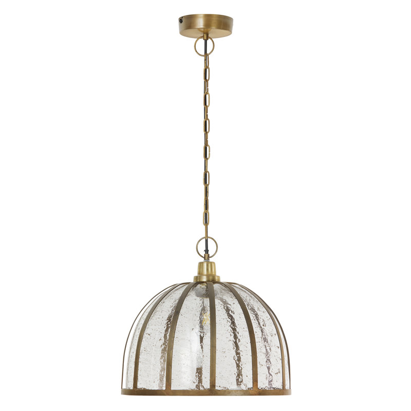 Pollman 14.5"W Brass Pendant Light with Glass and Metal Shade