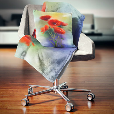 Watercolor Red Poppy Flowers - Coussin imprimé floral