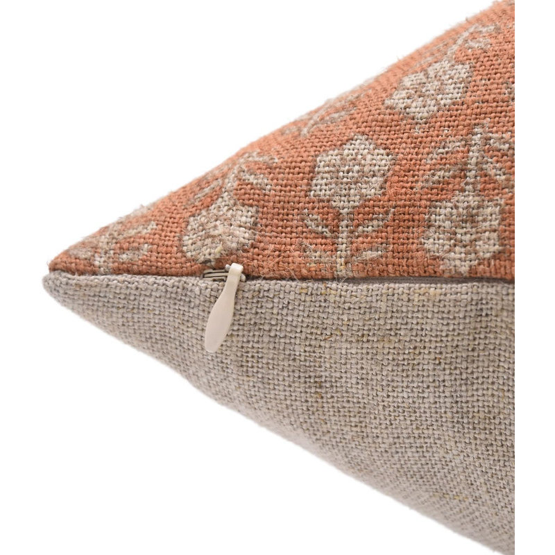 Linen Pillow Cover, White/Orange Floral 2, 20"H x 20"W, Square