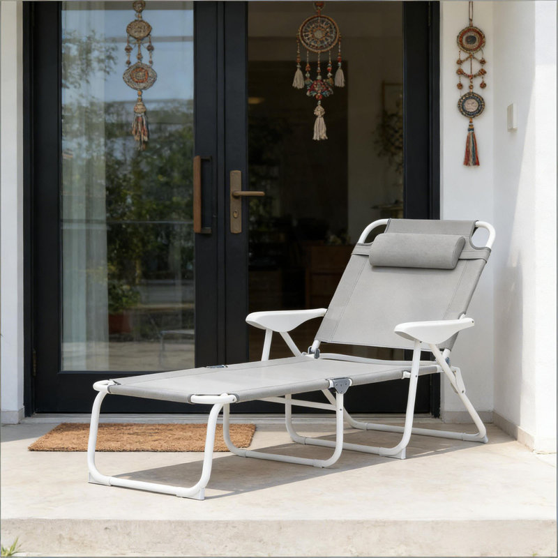 Chaise de bronzage d'extérieur, chaise longue pliante, Gris clair