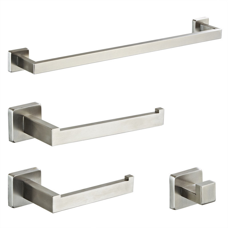 Ensemble de quincaillerie de salle de bain murale en acier inoxydable 4 pièces, Nickel brossé