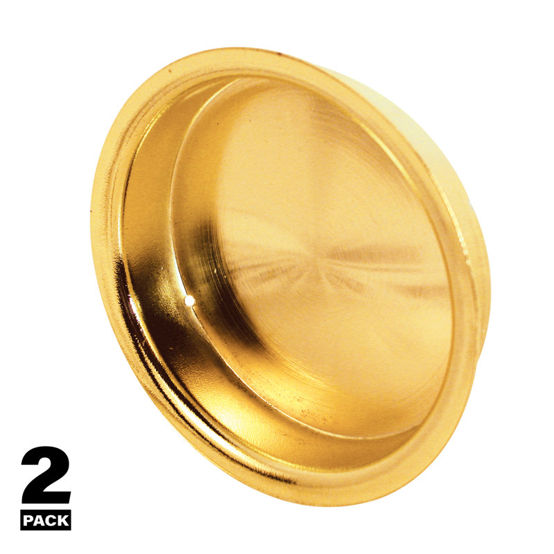 Closet Door Finger Pull, 2-1/8 in., Brass Finish (2 Pack), 2.13" H x 2.13" W x 0.32" D