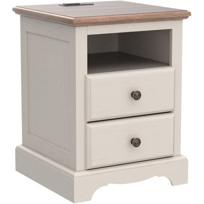 Farideh Wood 2 - Drawers Nightstand, Rustic End Table With Charging Station