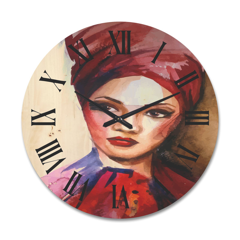 Portrait d'une jeune femme afro-américaine I, horloge murale en bois, Grand