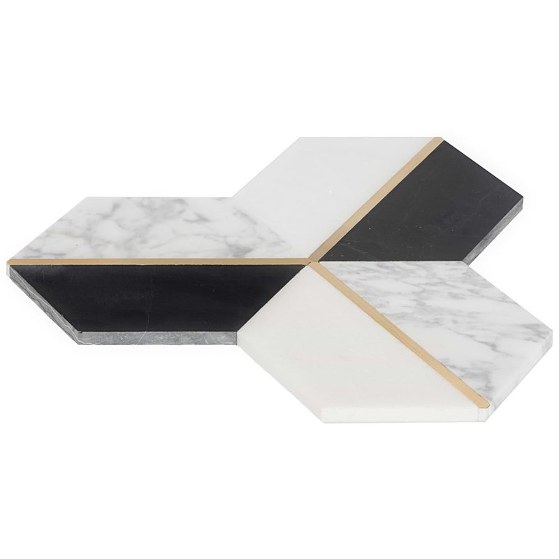 Decade Polished Marble And Brass Mosaic, Nero Blanco