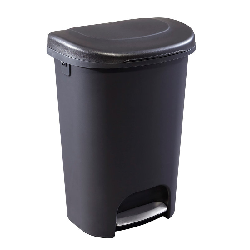 Black 13 Gallon Step-On Trash Can with Stainless Steel Pedal