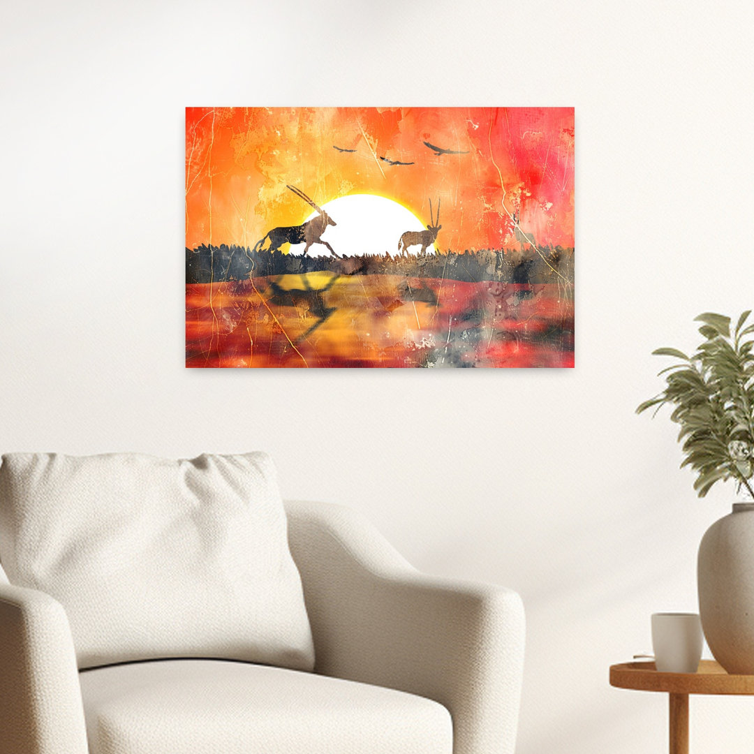 African Sunset Oryx Serene Abstract Contemporary Bird Landscape Nature Wall Art Print