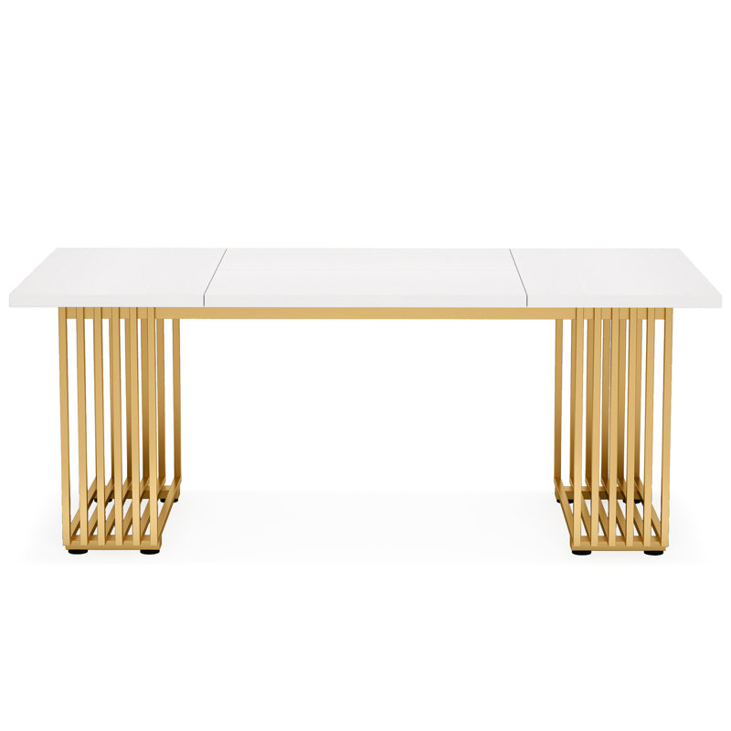 Joshiah Iron Writing Desk, White/Gold