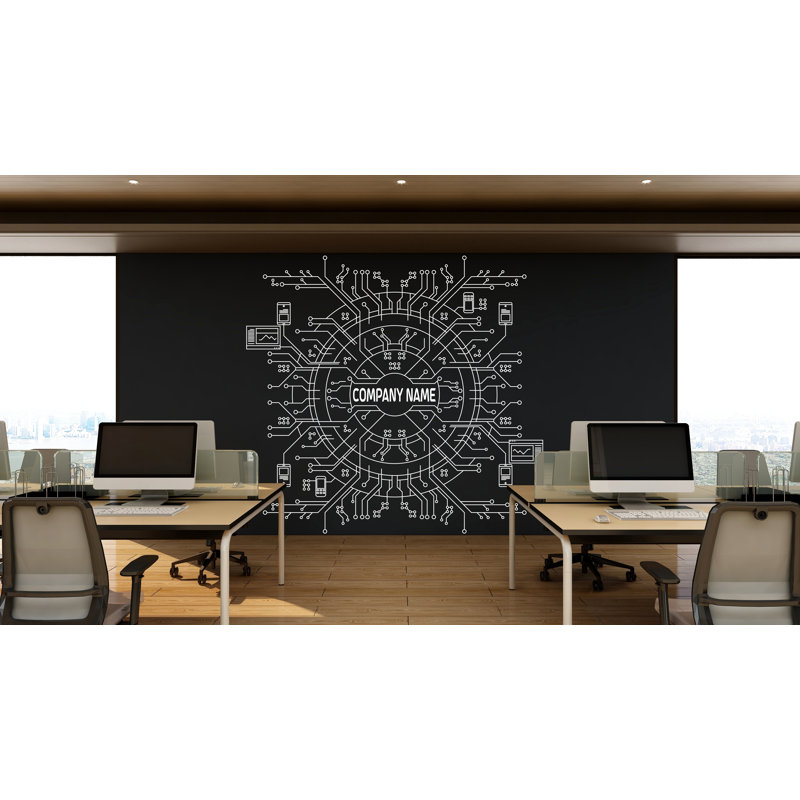 Autocollant de circuit imprimé, technologie vinyle, art mural, nom de la société, décoration de bureau, autocollant mural entreprise, bureau d'art mural
