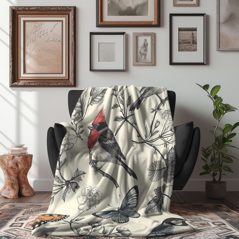 Jeté Vintage Flutter Friends - 1 pièce Sherpa B Premium, 60 po x 80 po
