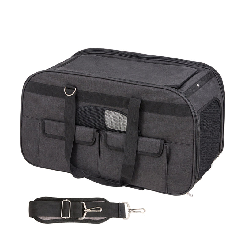 Large Black Soft-Sided Rolling Pet Carrier with Mesh Windows