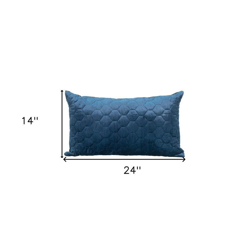 Bazyli Transitional Quilted Navy Throw Pillow, 14"H x 24"W, Navy Blue Tufted Velvet Quilted