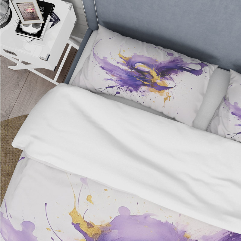 Ensemble de housse de couette mauve et or Splash - Fractals, Housse de couette simple et deux taies décorative