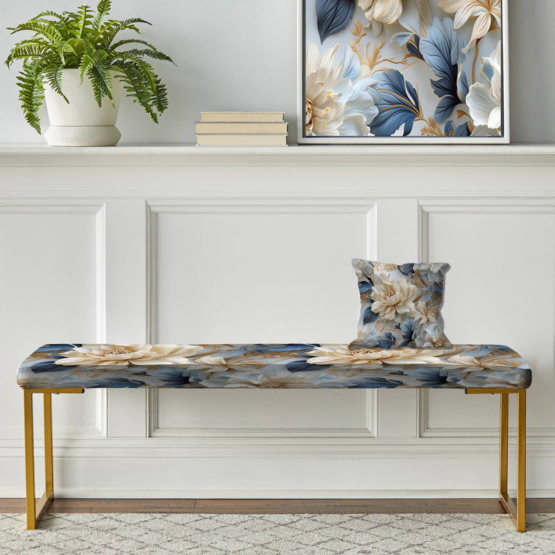 Banc floral rembourré or, Ethereal Rococo Flourish Victorian Pattern XII