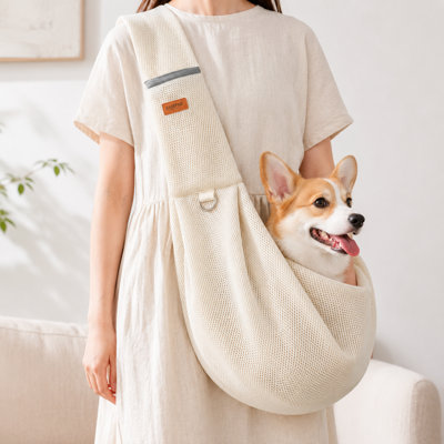 Breathable Mesh Crossbody Sling Pet Carrier for Small Dogs and Cats with Wide Shoulder Strap and Storage Pocket