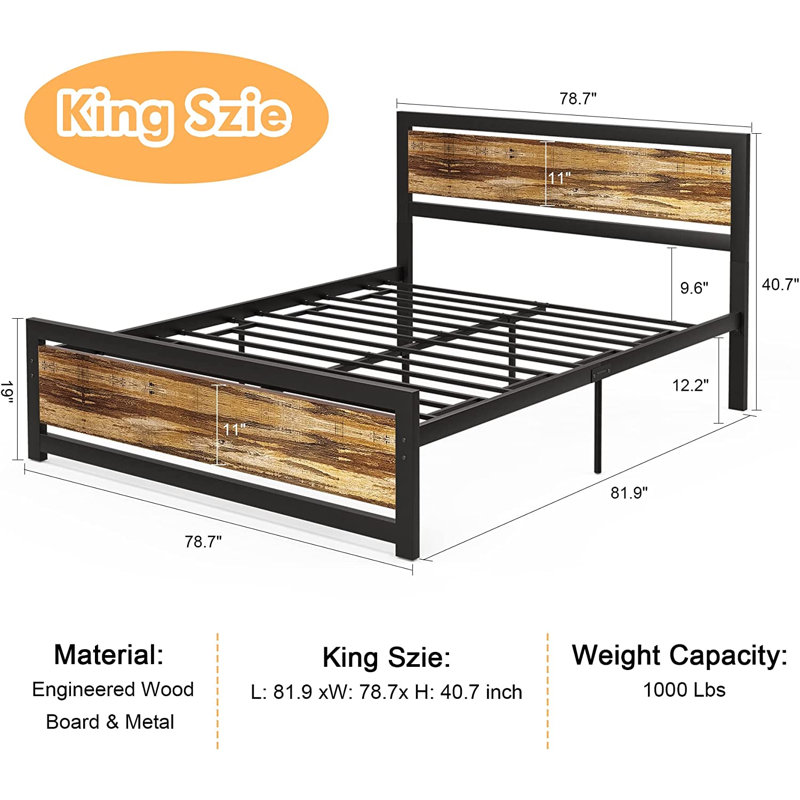 Wiesje Metal Standard Bed, King, Brown/Black