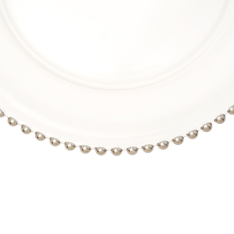 Elegant Silver Beaded Rim Glass Charger Plates, Set of 8