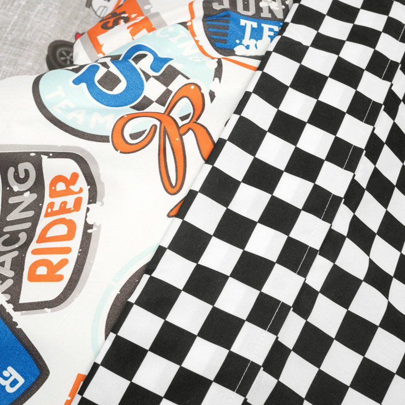 Twin Blue and Orange Microfiber Reversible Race Car Comforter Set