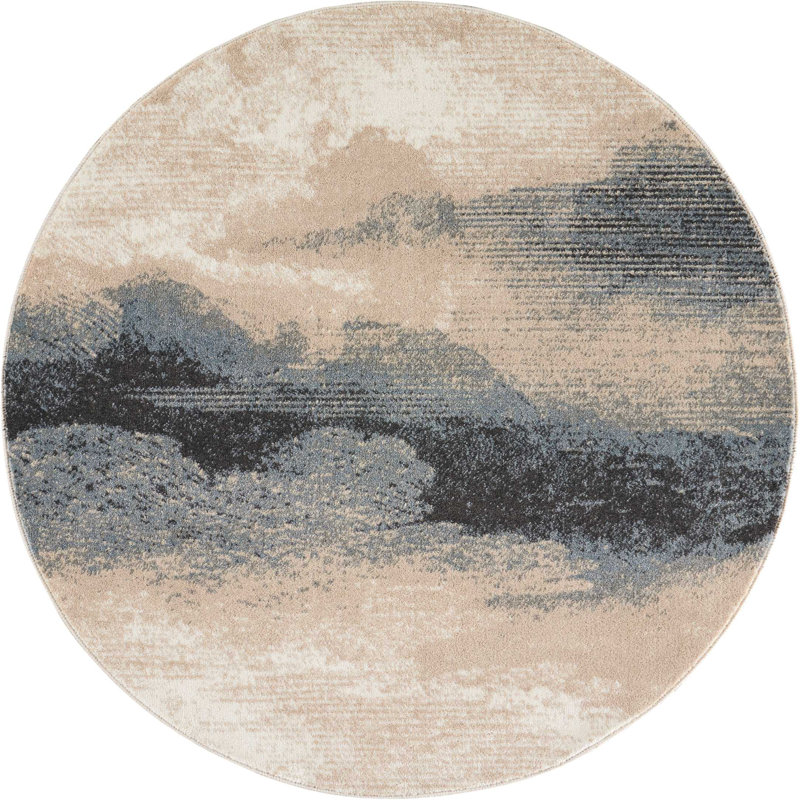 Tapis gris contemporain Ashli, Rond 3 pi 10 po