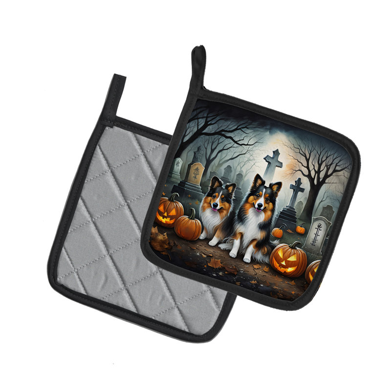 Paire de porte-casseroles Sheltie Spooky Halloween