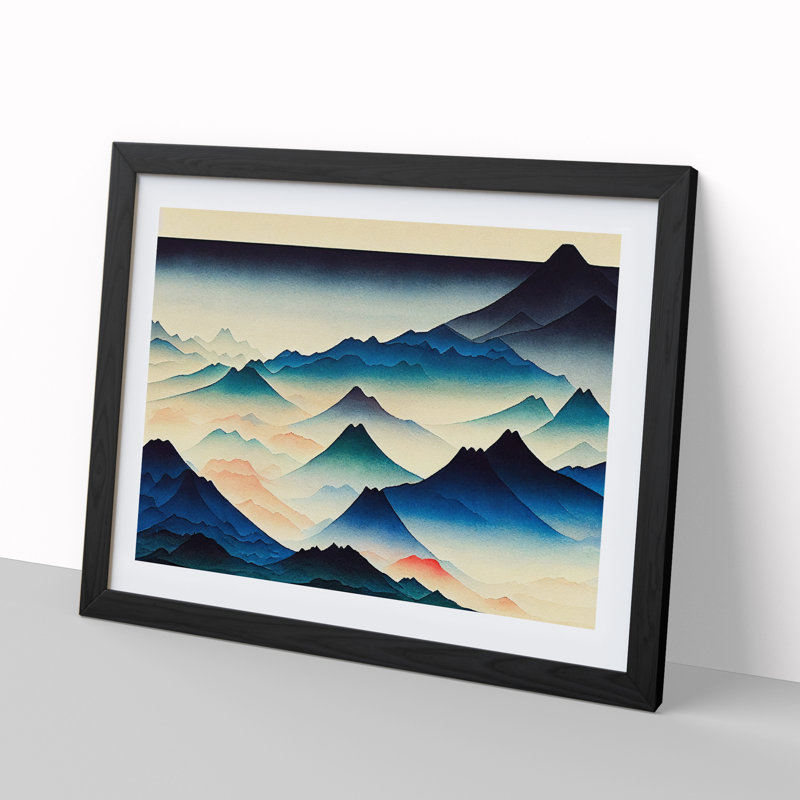 Japanese Mountain Watercolour - Single Picture Frame Print, 34cm H x 46cm W x 2cm D, Black