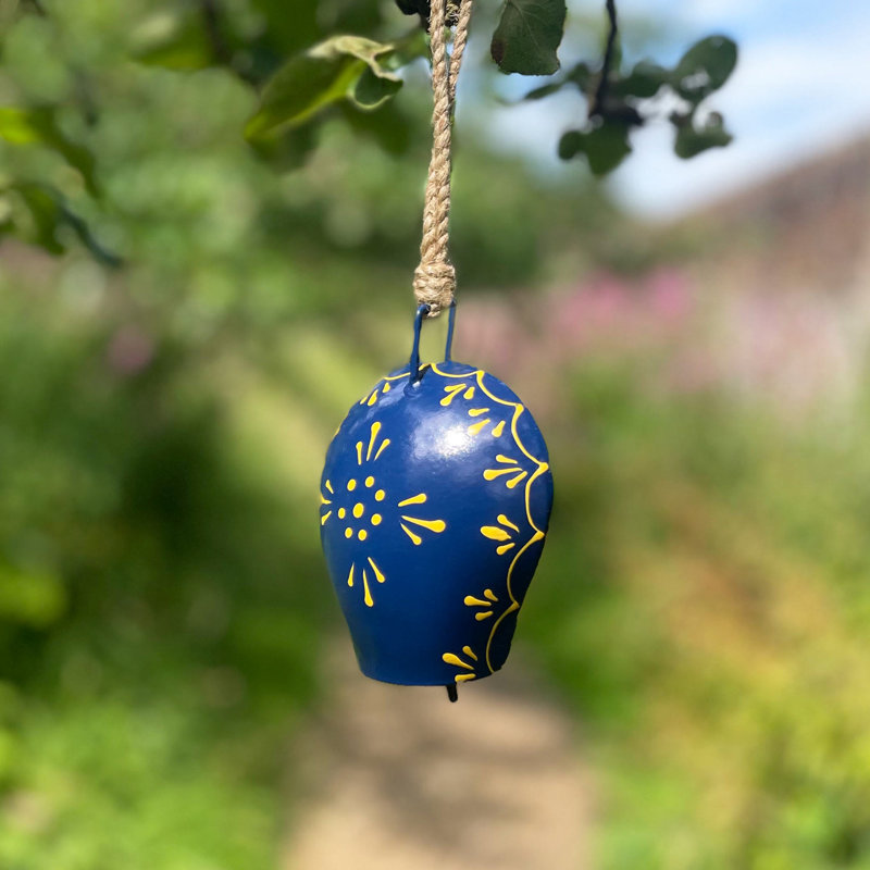 Hand Painted Iron Cow Bell, Blue