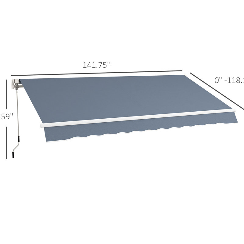 Store extérieur rétractable 3,65 m x 3 m pour balcon et terrasse (avec manivelle), gris anthracite. Toile. Structure en aluminium.