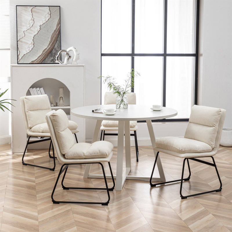 Priama Edson 5-piece Round Dining Set, Trestle Dining Table With 4 Stylish Chairs, White