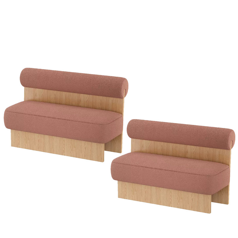 Ensemble de 2 bancs en laine d'agneau de salle à manger, Rose