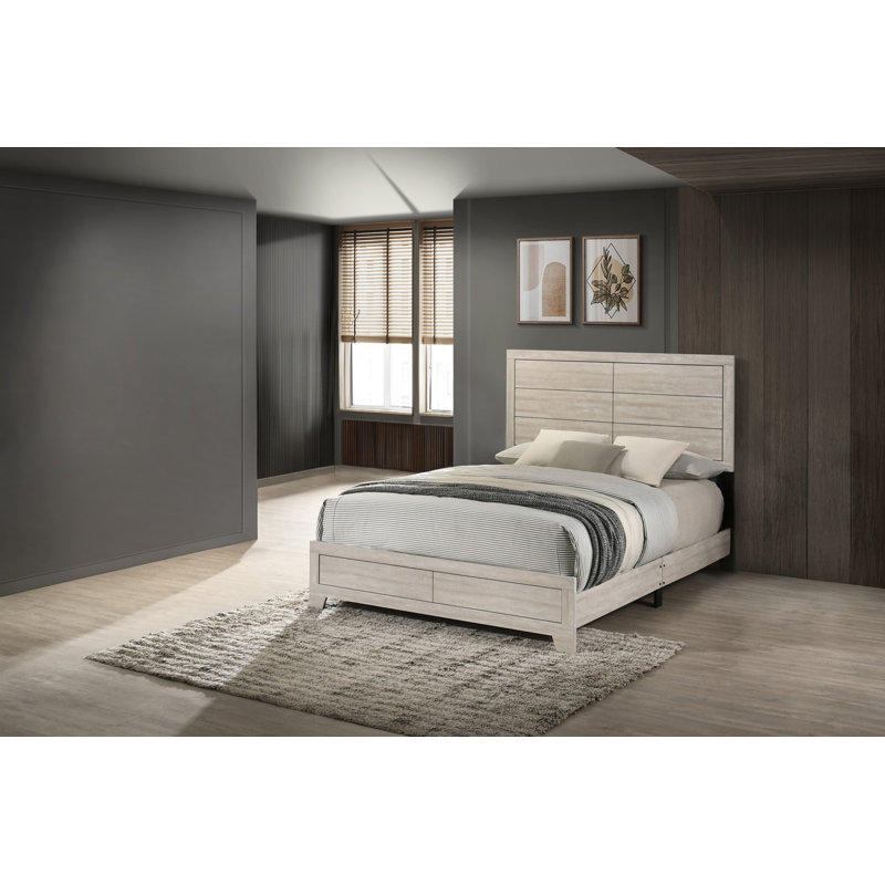 Deegan Rustic Grey Oak Panel Bed, Queen