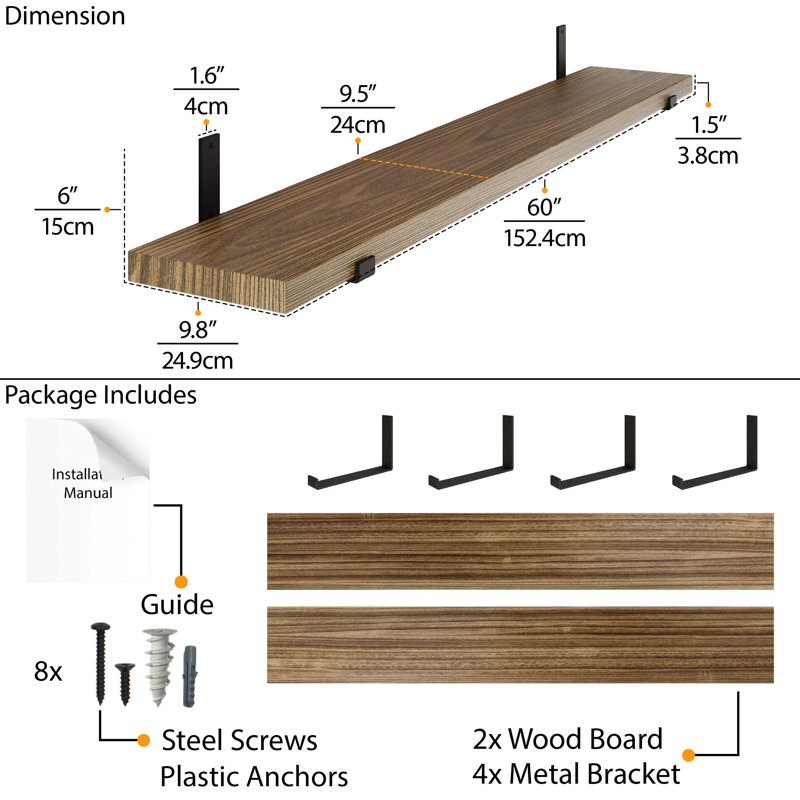 Treston 2 Piece Paulownia Bracket Shelf