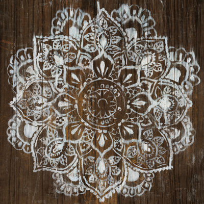 Mandala On Dark Wood by Danhui Nai - Wrapped Canvas Painting
