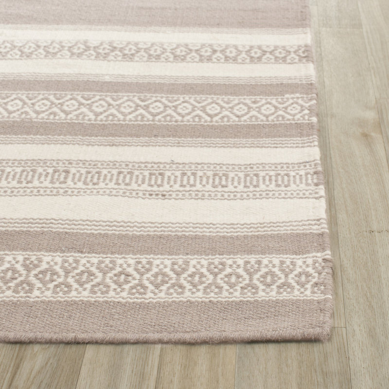 Tapis rayé en laine et coton tissé à la main Rodgers, Rectangle 3 pi x 5 pi